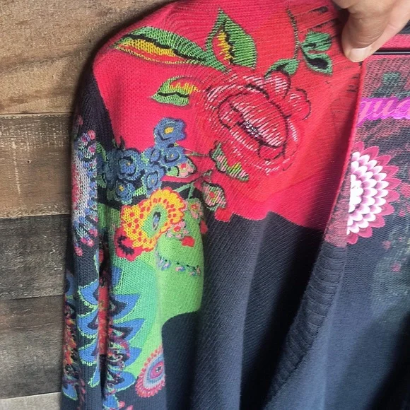 Desigual Devorah Open Front Wool Blend Cardigan Floral Artsy Boho Sz Lg Women - Picture 6 of 17